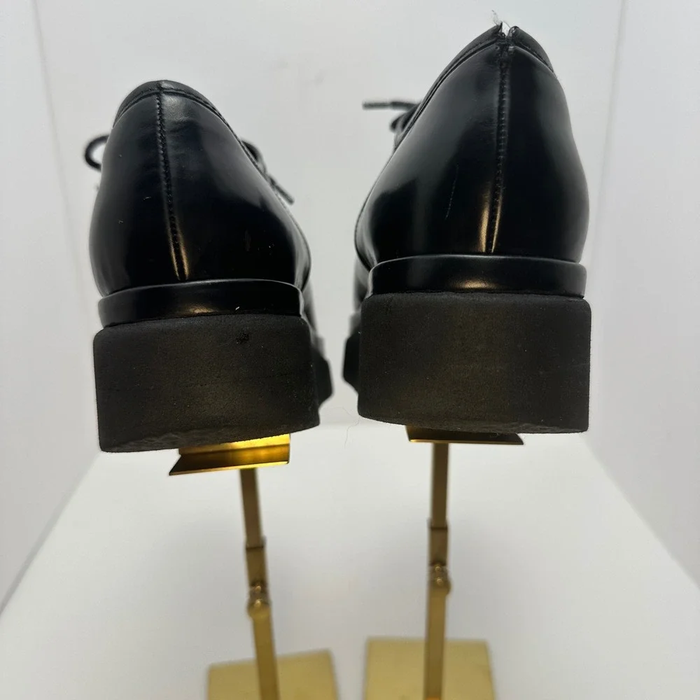 Sergio Rossi Black Leather Platform Oxfords Lace Up Shoes Italy Size 38.5 - Picture 11 of 15